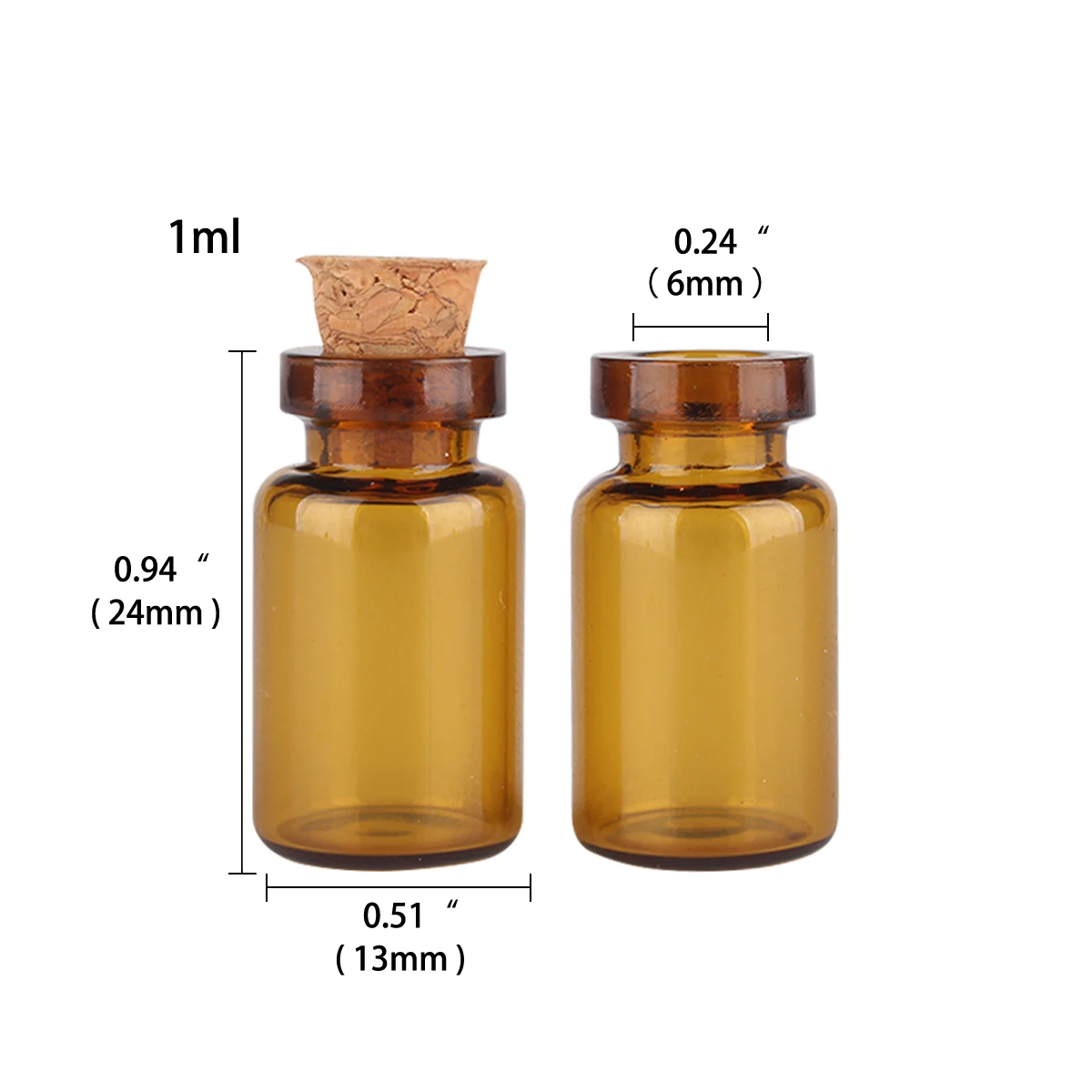 Wholesale 50pcs 1ml Amber Mini Glass Bottles Tiny Jar Vials With Cork Stopper DIY Craft 2