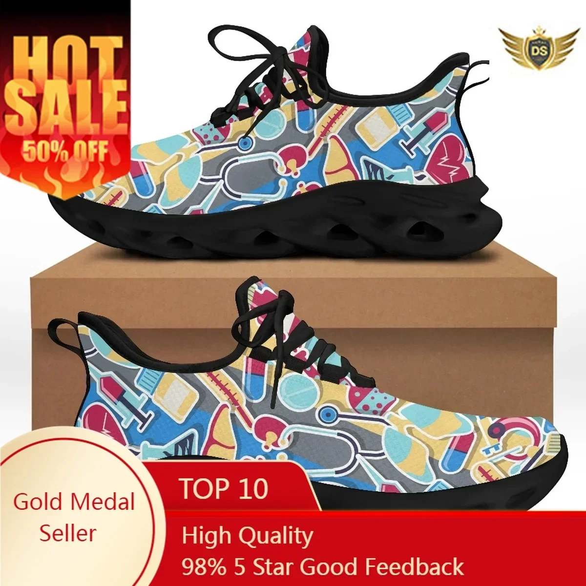 Spring Autumn Nurse Doctor Pattern Woman Flats Lace Up Sneaker Free Platform Shoes For Women Sneakers Footwear Casual