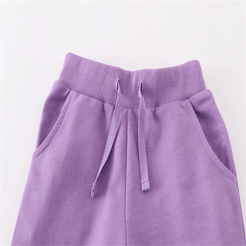 Jumping Meters Purple Drawstring Baby Sweatpants Full Length Toddler Kids Trousers Unicorn Print Girls Pants