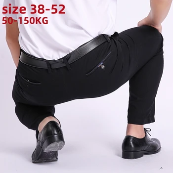 Plus Size 52 50 48 46 Breathable Casual Pants Men 100% Cotton Fabric Slim Chinos Male Business Straight Long Large Trousers 1