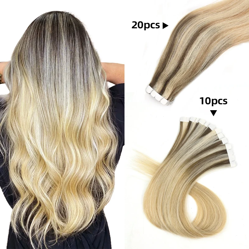 Neitsi Natural Hair Adhesive Tape In Human Hair Extensions Straight 12"-20" Blonde Brown Ombre Remy Seamless Skin Weft Tape Ins