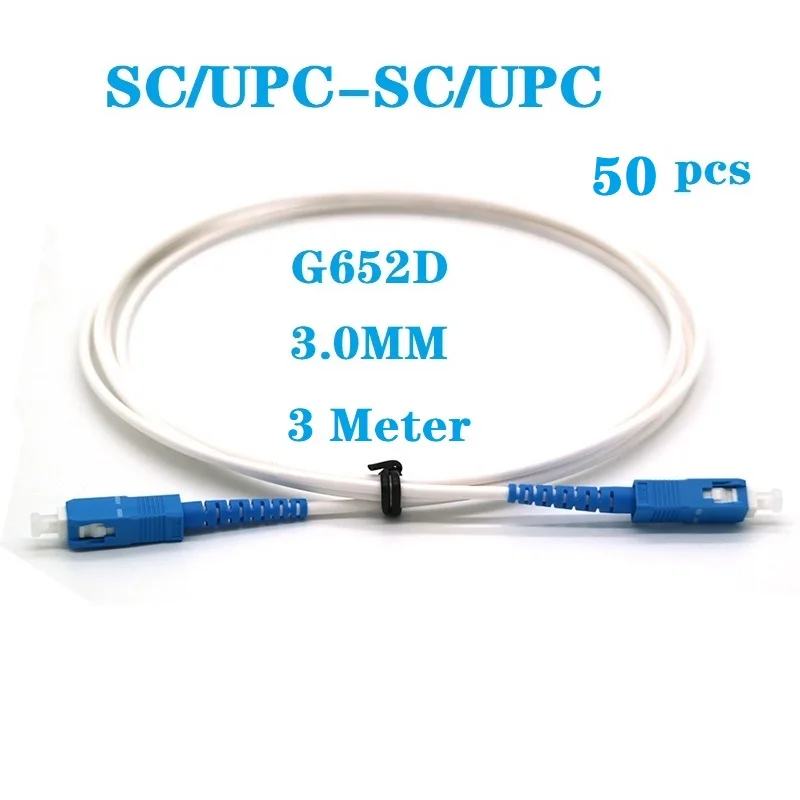 

Optic Patch Cord 3Meter 50pcs SC/UPC-SC/UPC SM G652D SX 3.0mm Fiber Optic Cable Optical Telecom Level Single Mode White Jumper