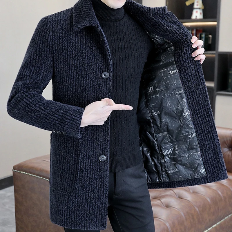 캐주얼 남성용 화이트 덕 다운 울 코트 겨울 아우터 방풍 따뜻한 탑스 패딩 재킷 두꺼운 슬림핏 오버코트 의류