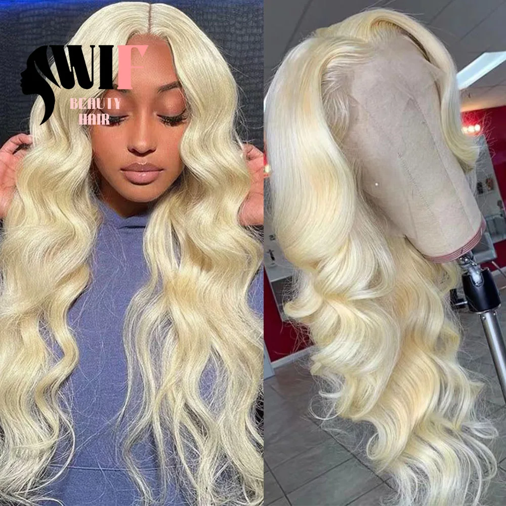 

WIF Blonde Color Body Wave Synthetic Hair Women Makeup Use 613 Blonde Long Wavy Heat Fiber Glueless Lace Front Wig Golden Hair