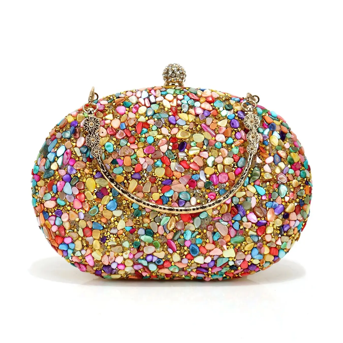 Bohemian Rhinestones Evening Bags with Diamonds and Shoulder Handle