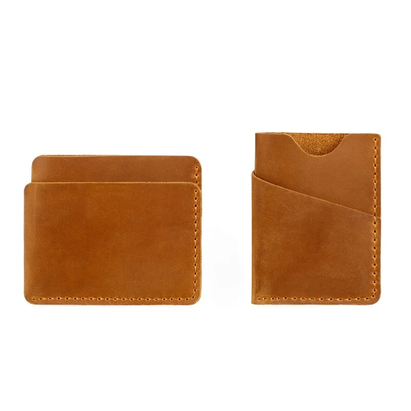 Slim 3 Pocket Leather Wallet Minimalist Crazy Horse Leather Card Holder  Handmade 3 Slots for Business Cards ID Credit Cards