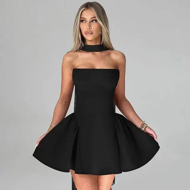 Avrilyaan-Robe trapèze sexy dos nu pour femme, robe de soirée élégante, sans bretelles, batterie, mini, éducatif, été, 2025