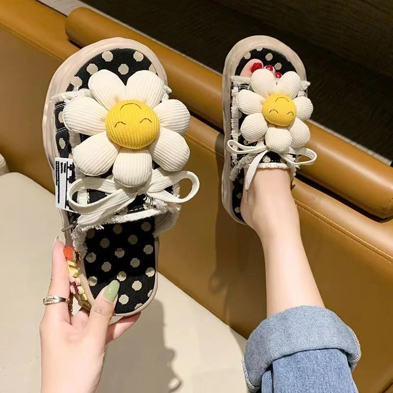 

really Flip Flops For Women's Wear In Summer 2024 New Cute Flowers Thick Soled Non Slip Fashionable Versatile Dissolving Sandals