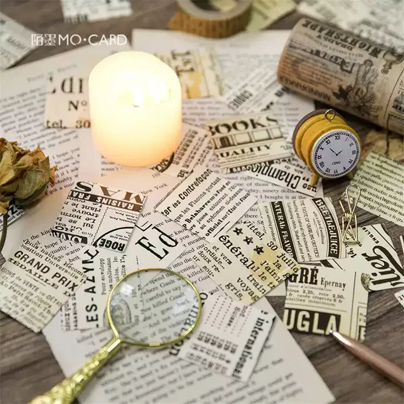 Nostalgic Newspaper Decorative Sticker Set - 45pcs for Scrapbooking, DIY Albums, and Journals