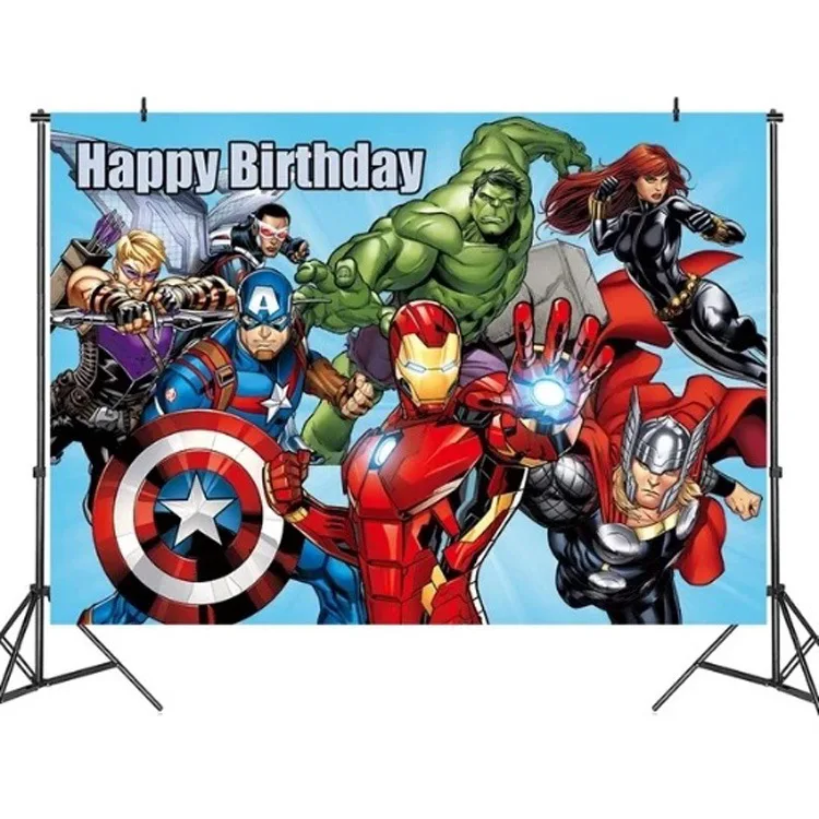 thumbnail image 1 of Juego de vajilla para decoración de fiesta de cumpleaños de Los Vengadores, mantel, vasos de papel, platos y globos de Iron Man, suministros para cumpleaños de bebé, 1 of 5