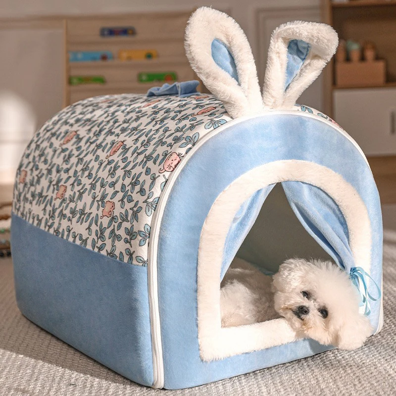 

Cat Dog Bed Soft Comfortable Rabbit Shape Dog House Nest Warm Winter Deep Sleep Removable Tent For Medium Large Pet Dogs
