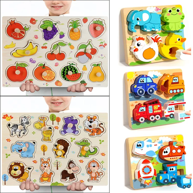 Rompecabezas de madera Montessori para bebés de 1, y años