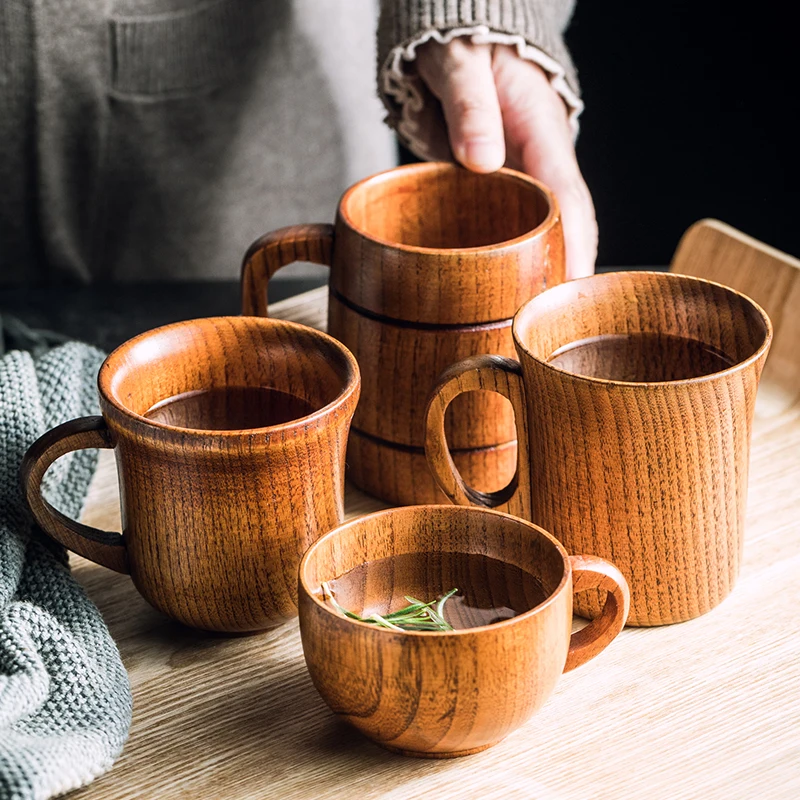 Tiitstoy Natural Wooden Cup, Wood Coffee Cup, Handmade Tea Mugs, Wooden  Drinking Cup for Tea, Beer, Water, Juice, Milk Brown 