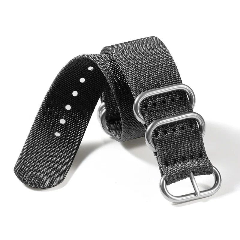 Versatile Ribbed Nylon Watch Strap with Silver, Black, and Gold Ring Buckle