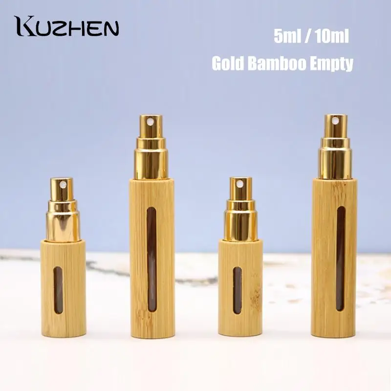 5/10ml 대나무 나무 빈 에센셜 오일 병 리필 가능 향수병 분무기 스프레이, 화장품 용기 액세서리, 1 개
