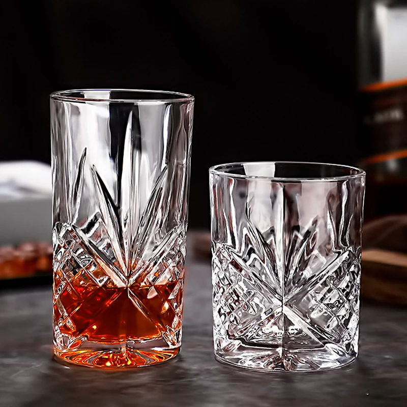 330ml/350ml Glasses Tumblers Coffee Cups Diamond Flower Carving Glassware for Cocktail Scotch Bourbon Voldka Brandy Glass Cups
