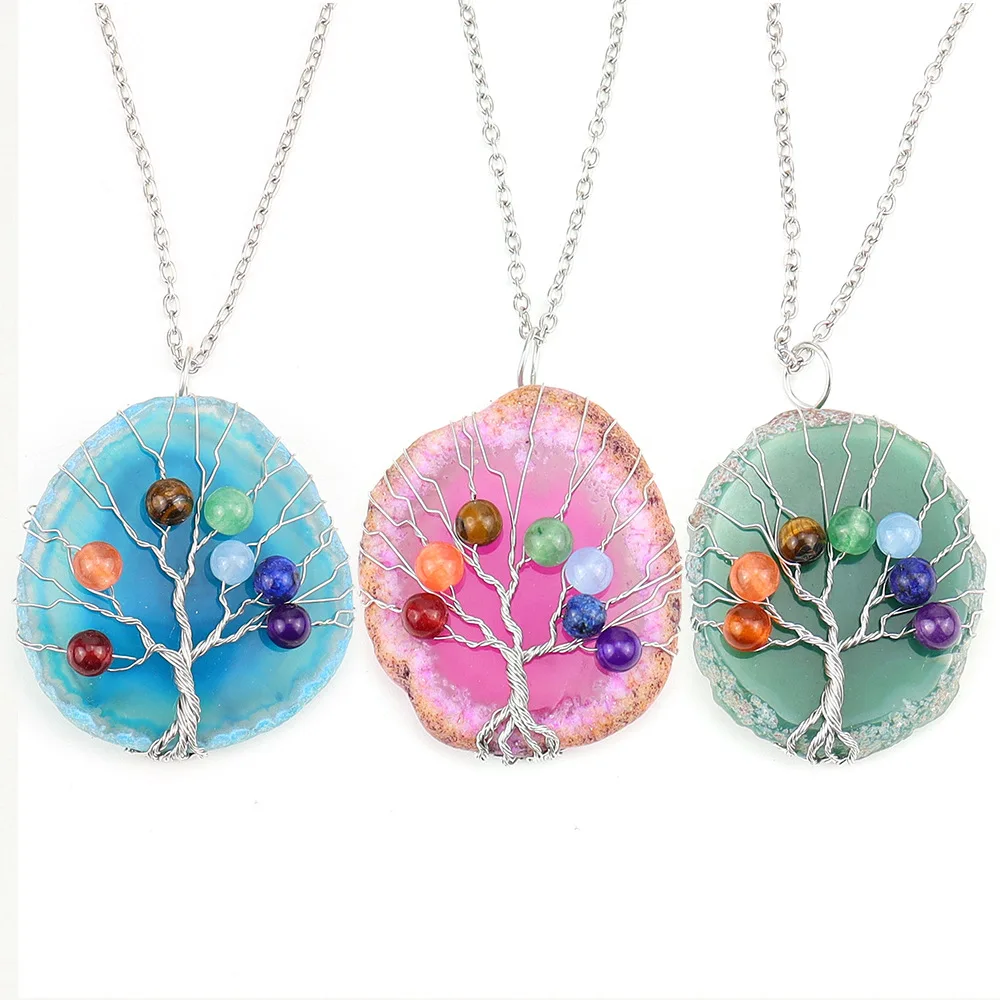 

Irregular 7 Chakra Natural Stone Tree of Life Necklaces for Women Yoga Reiki Pendant Fashion Jewelry