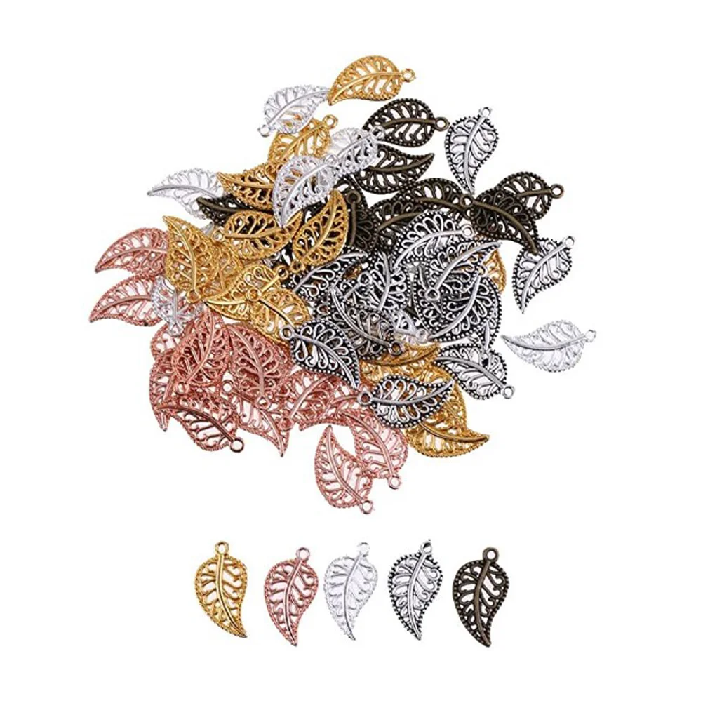 

75Pcs Hollow Leaf Charms Filigree Leaves Pendant Charms Metal Leaf Crafts Ornaments for DIY Craft Earring Bracelet Necklace