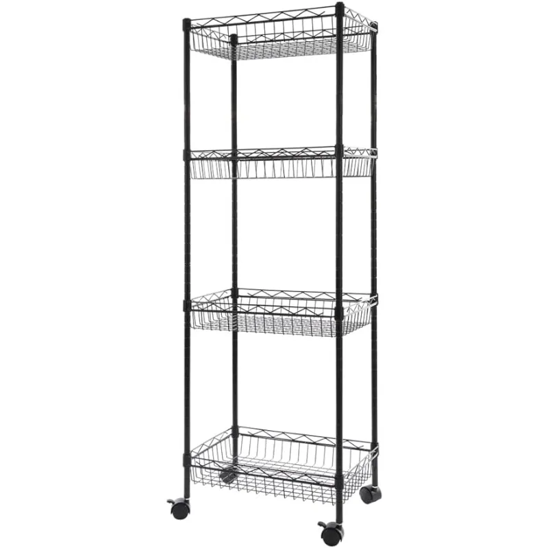 

4-Tier Metal Wire Storage Shelving Rack with Baskets, Adjustable Corner Shelf Organizer for Laundry Bathroom Kitchen Pantry