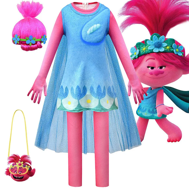 Trolls 2 Kids Costume for Girls Princess Dress Kids Cosplay Trolls Poppy Party Dresses Vestido Fantasia Infantil Girl Clothing