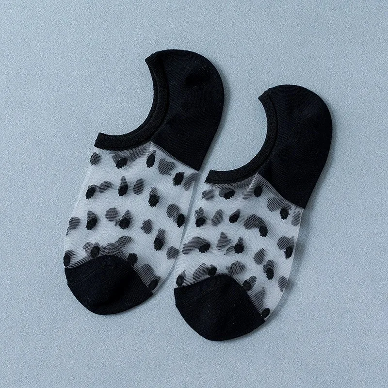 5/10 Paar Damen-Socken mit Polka-Dot-Muster, transparent, unsichtbar, schweißabsorbierend, atmungsaktiv, weich, bequem, lässig – Detail 13