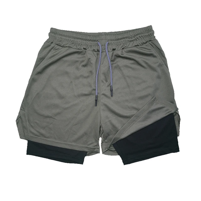 Herren Double Layer Fitness Shorts mit Kordelzug, Mesh-Futter, elastischer Taille, atmungsaktiv, schnell trocknend für Strand, Pool, Sommer