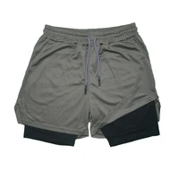 Men's Double Layer Fitness Shorts Drawstring Mesh Lining Elastic Waist Breathable Quick Dry to Beach Pool Summer Male 2