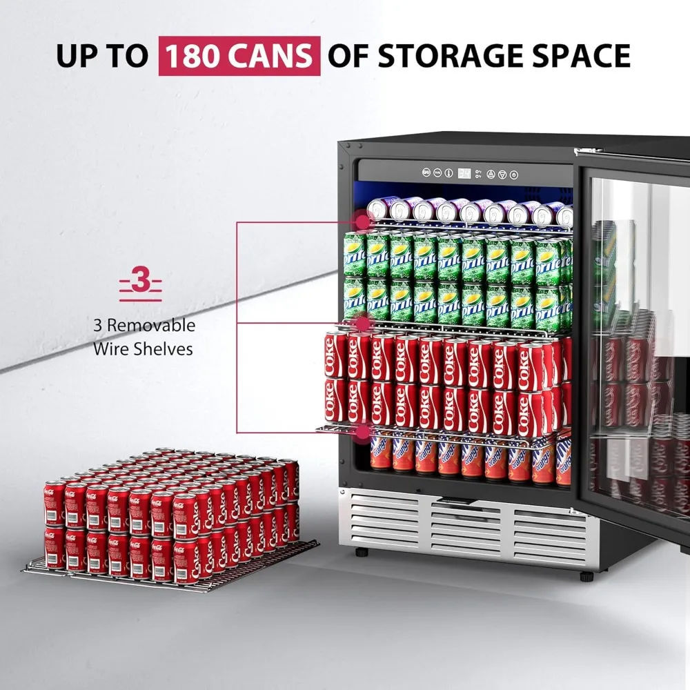 24 Inch Beverage Refrigerator, Beverage Cooler 180 Can Built-in Design, Under Counter Beer Fridge 2