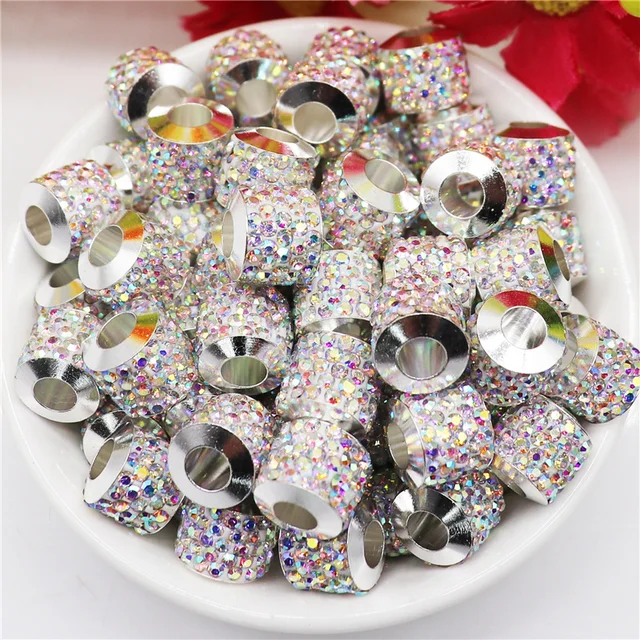 20Pcs New Assorted Color Luxury Rhinestone Large Hole Spacer Fit Pandora Charms Bracelet Hair Beads for Women DIY Jewelry Making Best Rhinestone 9