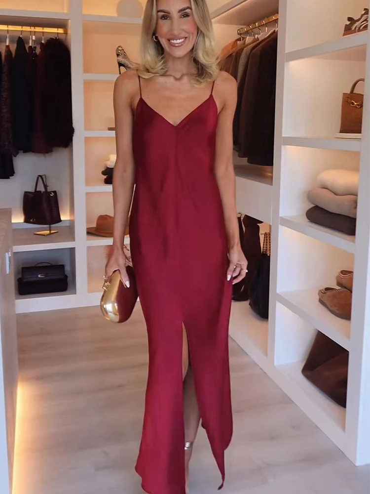 Summer New Women's Solid Sling Dress Elegant Backless Sleeveless Slim Fit Dresses Fashion Ladies Long Evening Party Gowns