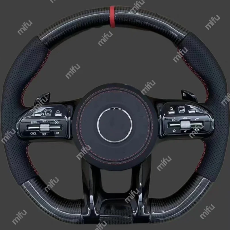 메르세데스 AMG 카본 파이버 A180 A200 B200 B220 C200 C260 E300 E200 GLA GLB GLC GLE GLK300 가죽 스티어링 휠