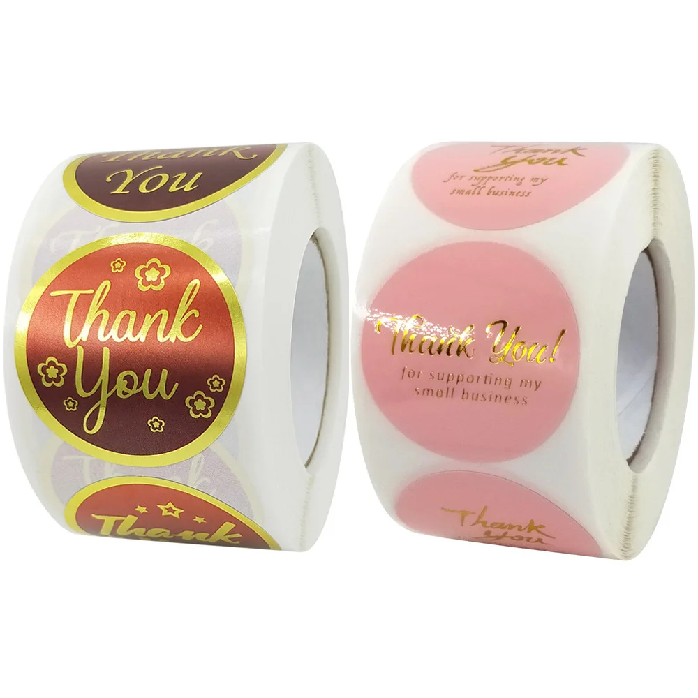 

Gold Color Foil Thank You For Supporting My Small Bussiness Pink Hot Stamping Waterproof Gift Box Sealed Label Packaging Supply