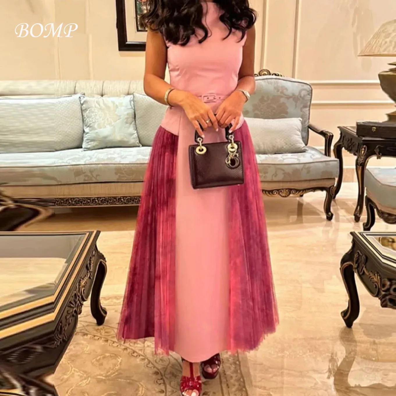 Bomp Party Rise BOMP Customized Saudi Arabic Pink Party Evening Dresses Vintage Lace ...