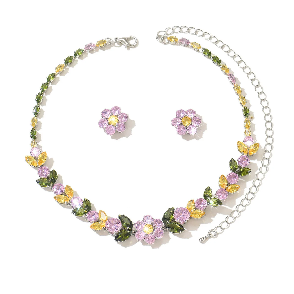 2026 New Floral Earrings and Necklace Set for Women - Trendy Floral Set with Diamond and Zirconia Stones (Instagram Style) - 5