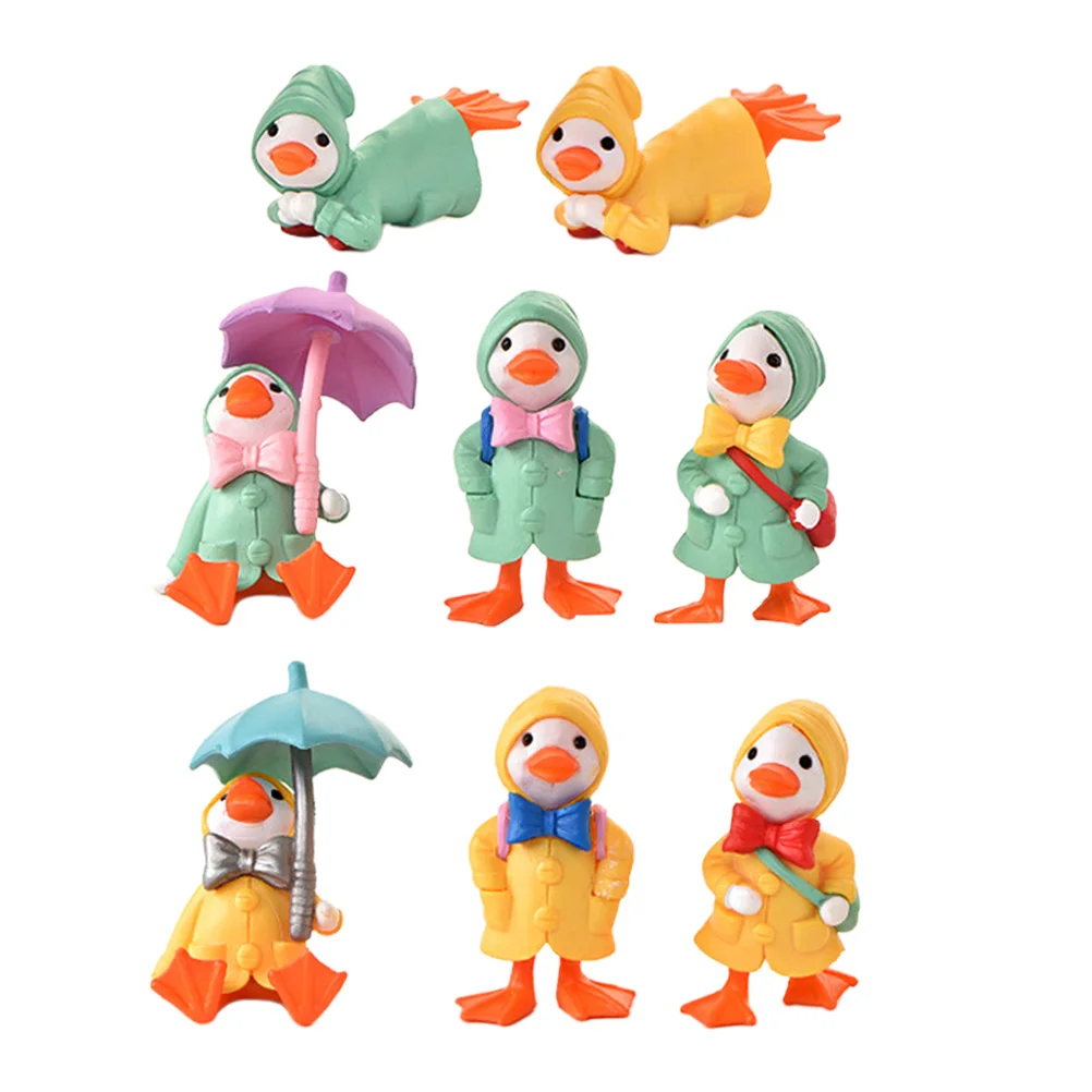 8 Pcs Raincoat Duckling Plastic Ornaments Mini Adornments Desktop Decor Animals Models Pvc Simulation Decorations