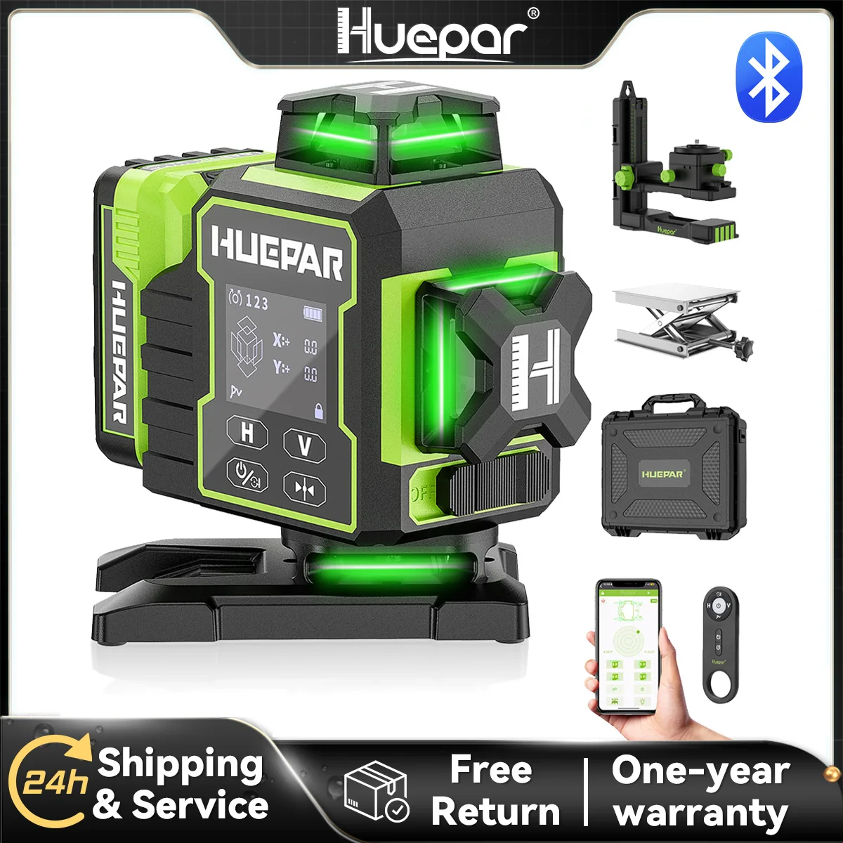 Niveau laser vert Huepar W04CG 4D, 16 lignes autonivelant pour carrelage