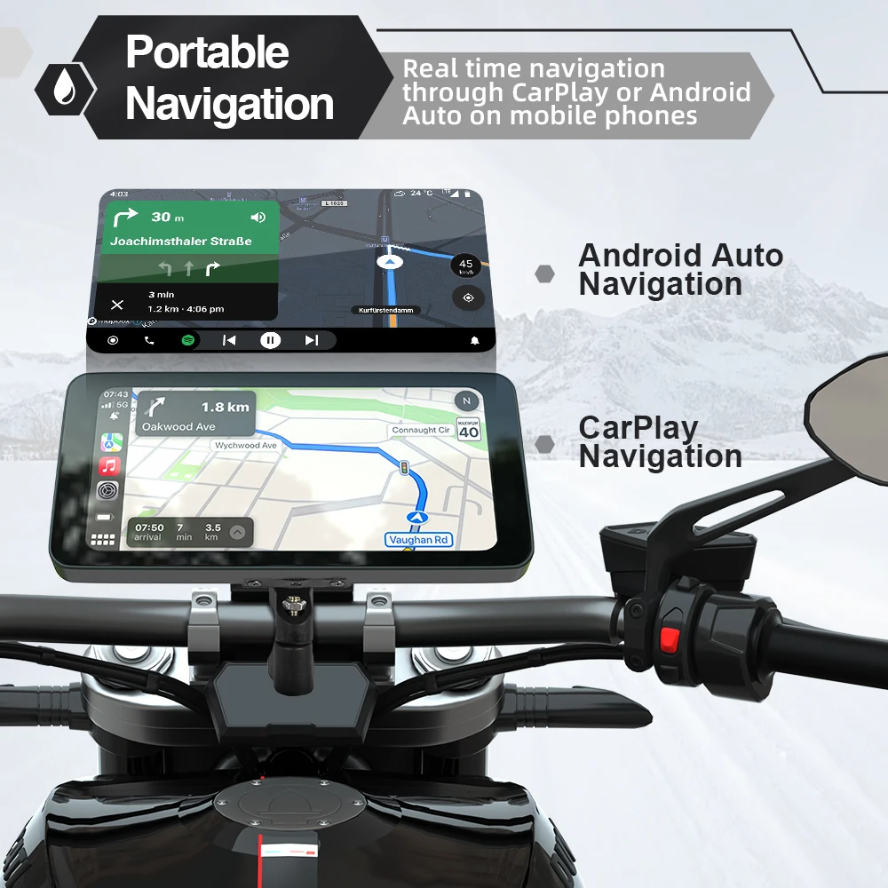 Monitor per moto da 6,5 pollici Wireless CarPlay Android Auto Monitor di navigazione GPS Impermeabile IPS Bluetooth Display per moto portatile - immagine 2