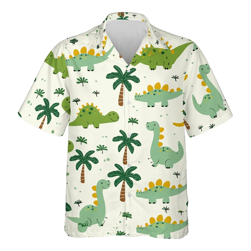 Cartoon Dinosaur 3D Printed Shirts For Men Clothes Cute Design Lapel Blouse Hip Hop Boy Streetwear Harajuku Surfing Short Sleeve 2
