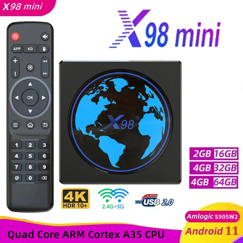X98 mini Smart TV Box Android 11 4G 32GB/64GB Amlogic S905W2 X98mini AV1 2.4G/5GWifi BT 4K 60fps  Media Player 2G16G Set Top Box