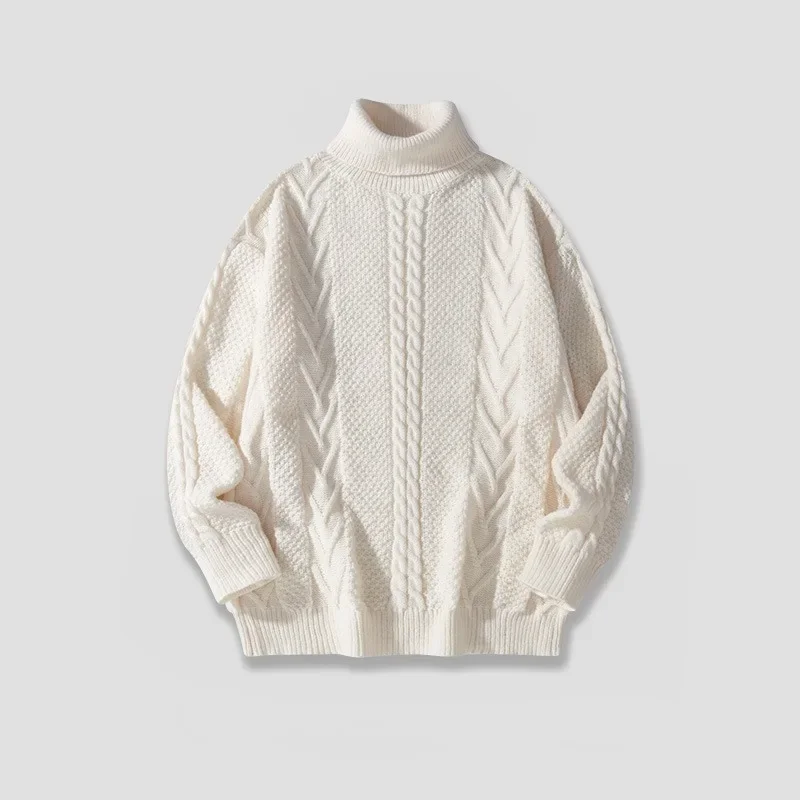 

Осень/Зима 2023 Новинка Мужская мода однотонный жаккардовый трикотаж с высоким воротником защита от холода теплый простой плотный свитер