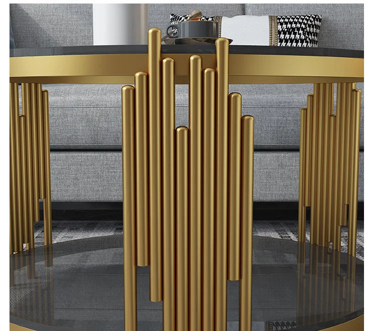 Light luxury style living room central dining table round coffee table double top rock steel coffee طاولة قهوة mesa