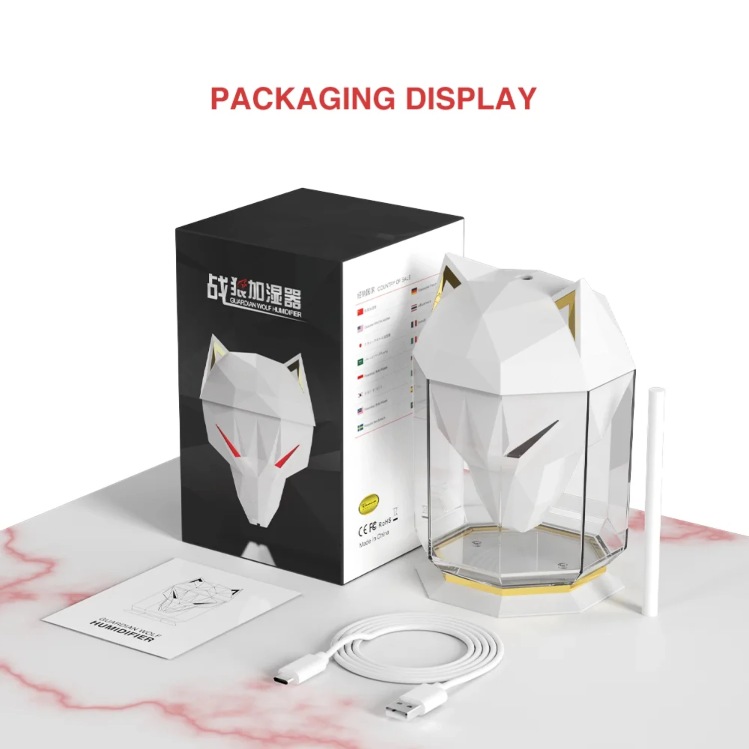 Portable and Color-Changing LED Light Wolf Air Humidifier for Ultimate Relaxation! High-Efficiency 600ML USB Diffuser with Essen 6