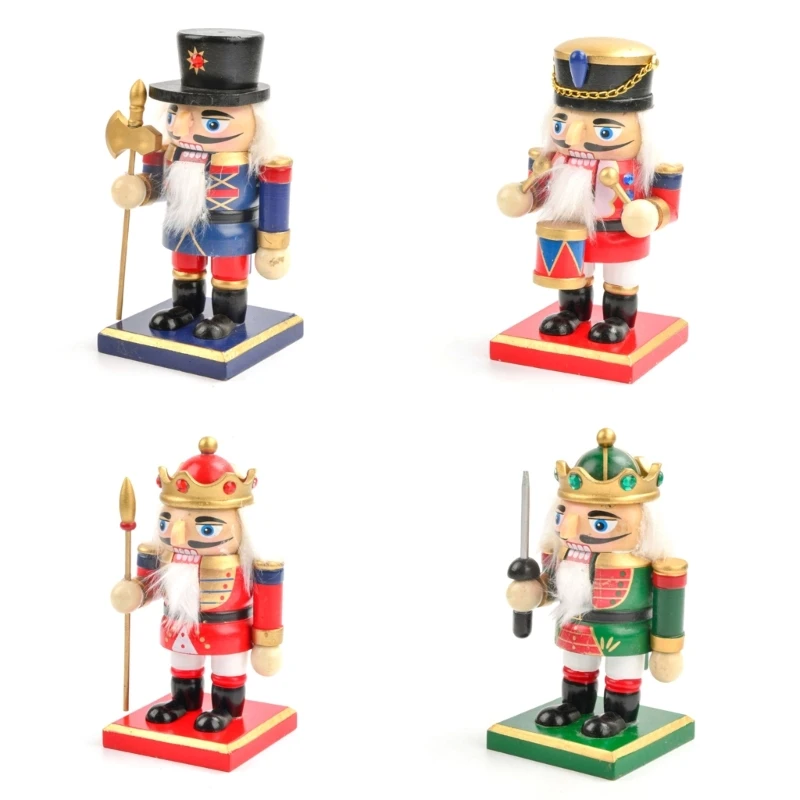 

Christmas Wood Dwarf Fat Nutcrackers Soldier Ornament 16cm Wood Crafts Ornament for Festival Party Kitchen Present