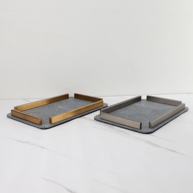 Leather Storage Disc Metal Decorative Tray Entrance Bedroom Decoration Home Living Room Organizer Desktop Storage Tray Ornaments 3
