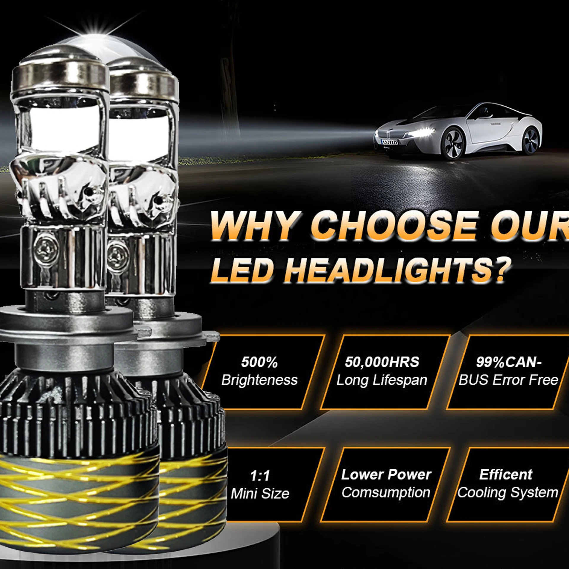 LED Car Headlights ZTZPIE 100000LM 1000W CSP 3570 CHIP 6000K EMC Canbus lens H4 H7 9005 9006 Led Headlight For Car Light NO ERROR Bulb 12V Lamp