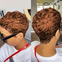 Perruque courte coupe lutin cheveux humains pour femmes perruques fabriquées à la Machine avec frange perruque colorée 180 densité 3