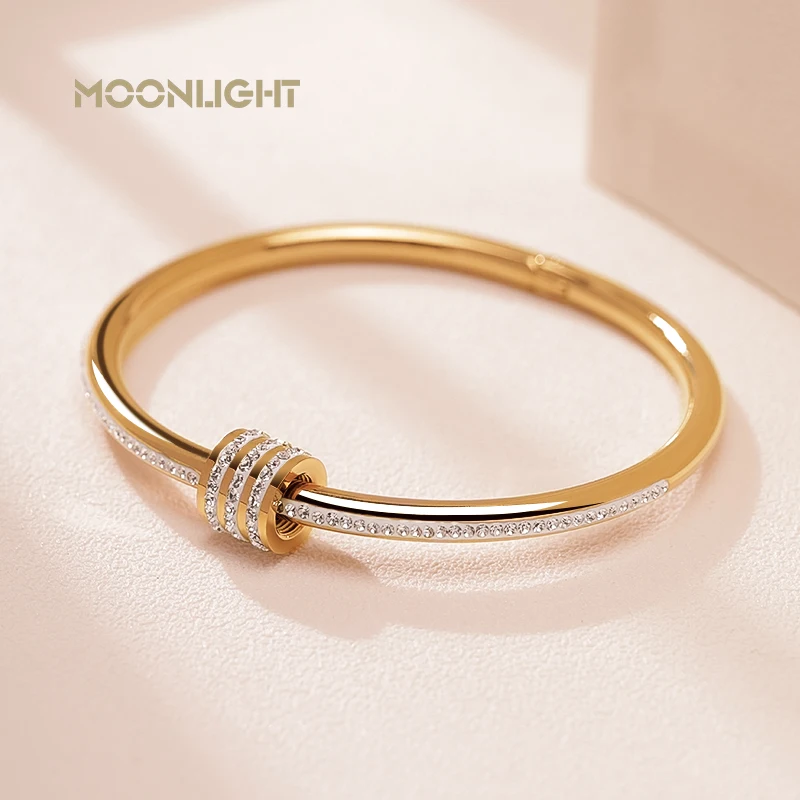 MOONLIGHT Classic Stainless Steel Zircon Bangle For Women Circular Screw Bracelet Female Jewelry Gifts Fashion Accessories 6