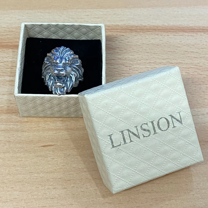 Linsion 925スターリングシルバーのライオンリングメンズ