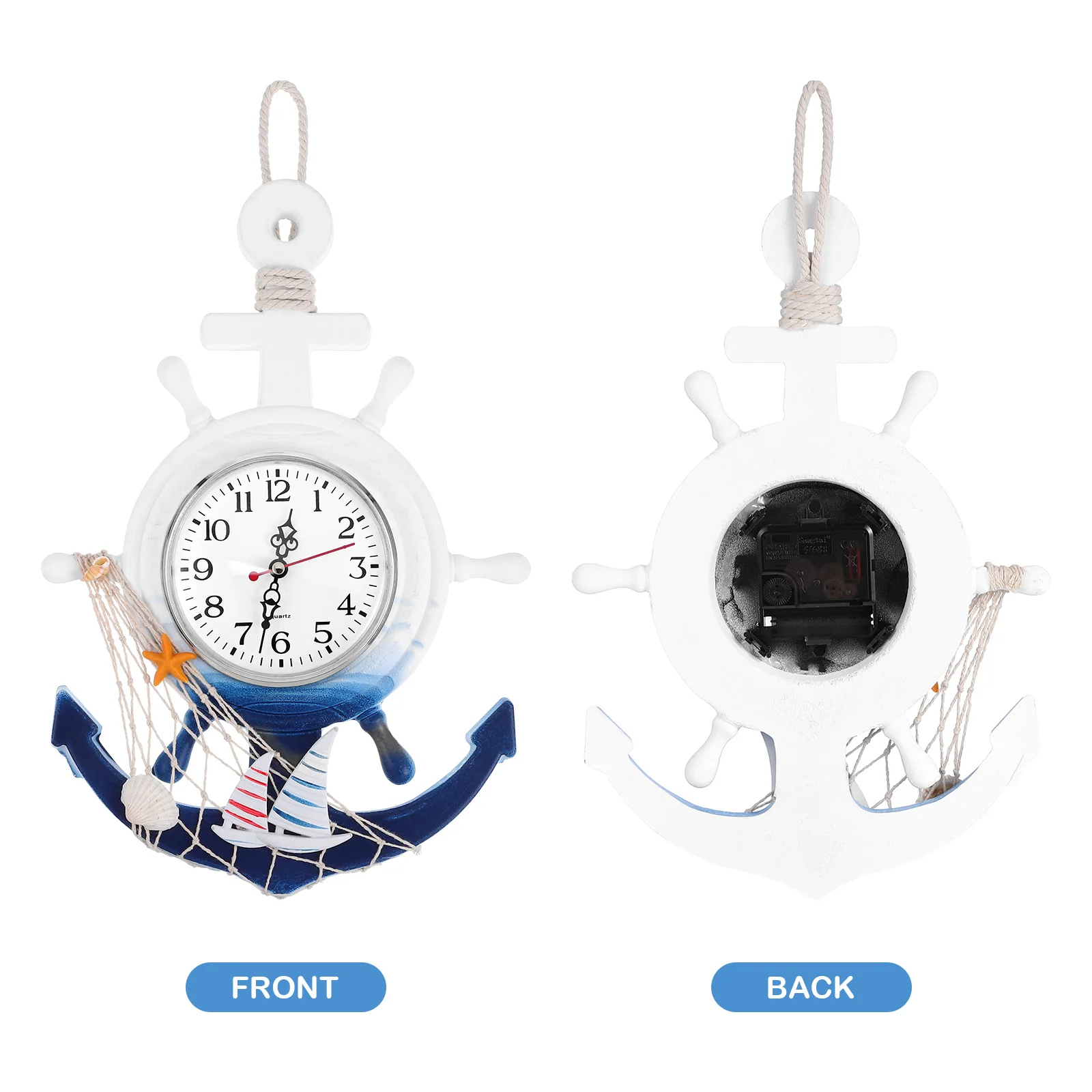 Boat Anchor Clock Wooden Wall Clock Plastic Material Clear Mirror Home Decor Mediterranean Style Hanging Bedroom