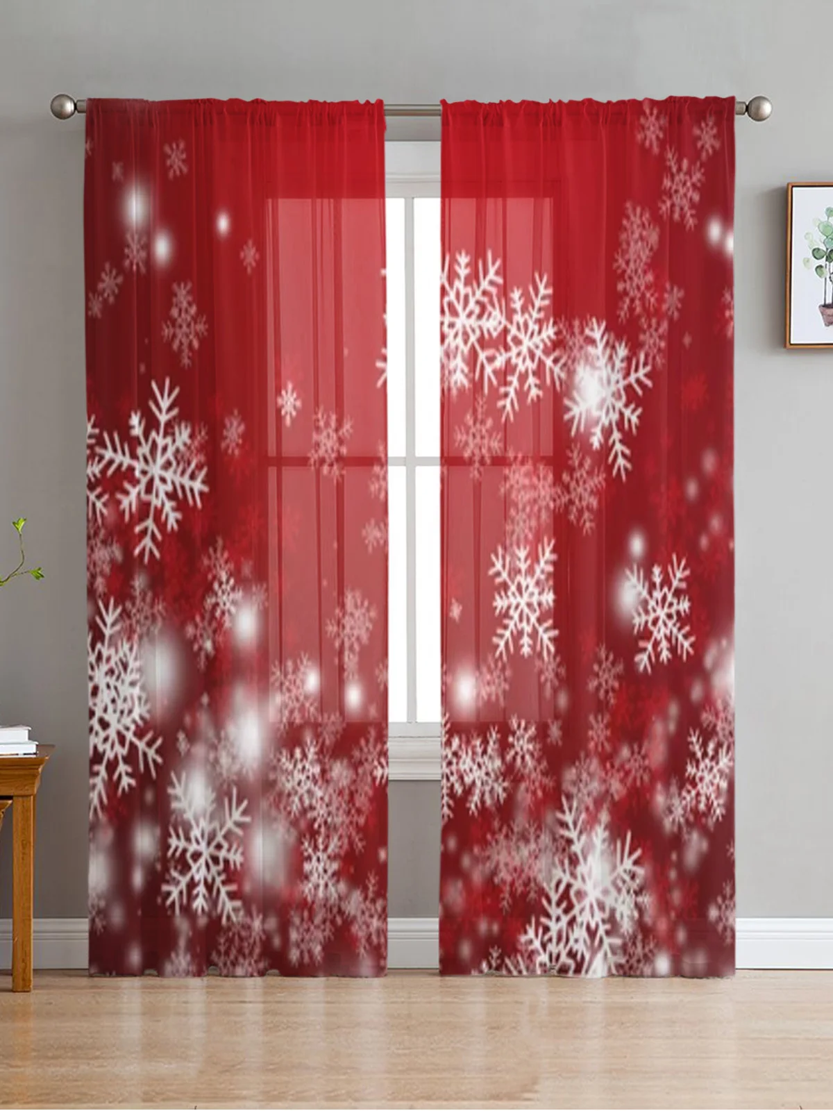 

Christmas Snowflake Red Sheer Curtains Bedroom Voile Curtain Living Room Window Sheer Curtains Kitchen Tulle Drapes